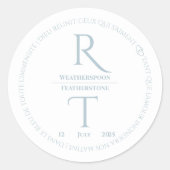 Elegante Eenvoudige Witte Grijze Monogram Huwelijk Ronde Sticker (Voorkant)