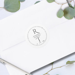 Elegante Eenvoudige Witte Grijze Monogram Huwelijk Ronde Sticker