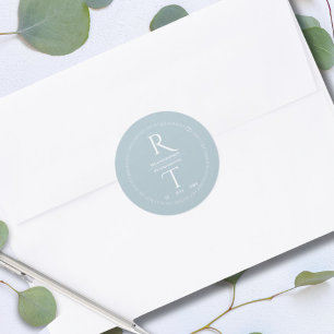 Elegante Eenvoudige Witte Grijze Monogram Huwelijk Ronde Sticker