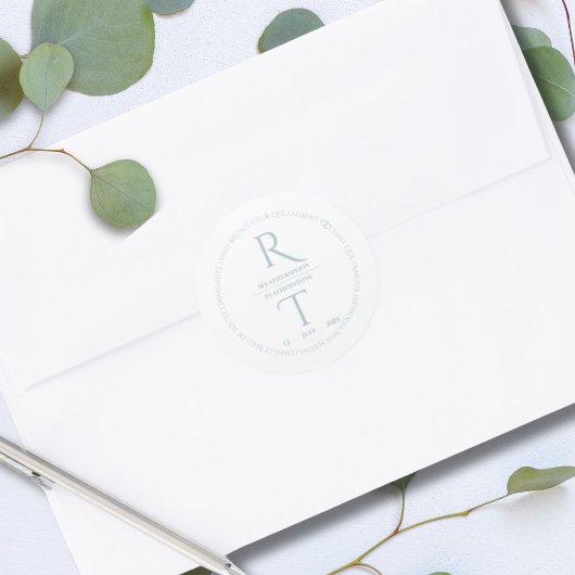 Elegante Eenvoudige Witte Grijze Monogram Huwelijk Ronde Sticker