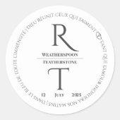 Elegante Eenvoudige Witte Grijze Monogram Huwelijk Ronde Sticker (Voorkant)