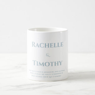 Elegante eenvoudige witte grijze script bruiloft koffiemok