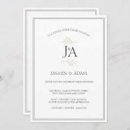 Elegante eenvoudige witte klassieke Initialen brui Kaart