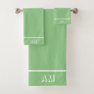 Elegante Eenvoudige Witte Monogram op Groen Bad Handdoek