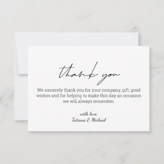 Elegante eenvoudige witte script bruiloft foto bedankkaart (Achterkant)