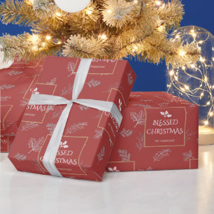 Elegante eenvoudige witte winterbladeren rood cadeaupapier