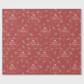 Elegante eenvoudige witte winterbladeren rood cadeaupapier (Vlak)