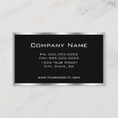 Elegante Eenvoudige Zilveren Rand Zwart en Chroom Visitekaartje (Achterkant)