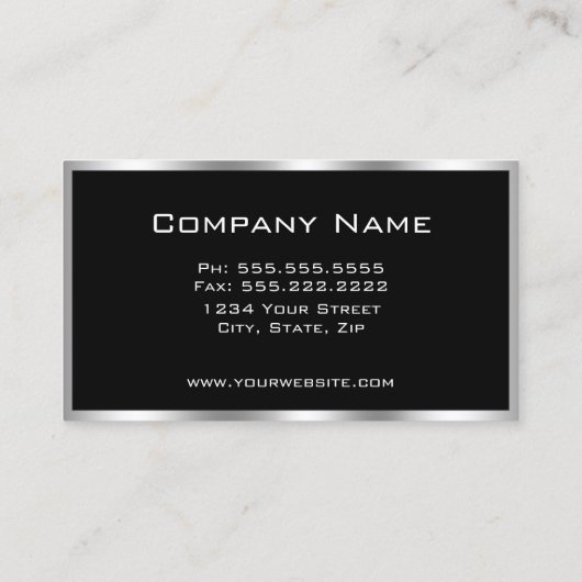 Elegante Eenvoudige Zilveren Rand Zwart en Chroom Visitekaartje (Achterkant)