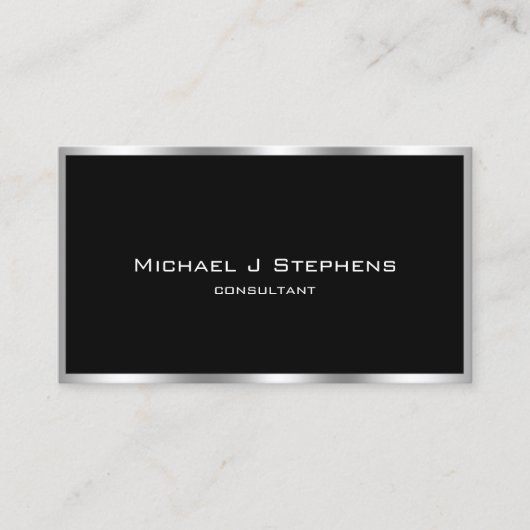 Elegante Eenvoudige Zilveren Rand Zwart en Chroom Visitekaartje (Voorkant)