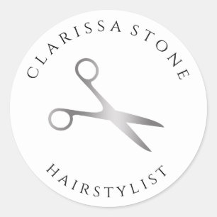 Elegante eenvoudige zilveren schaar haarstylist ronde sticker