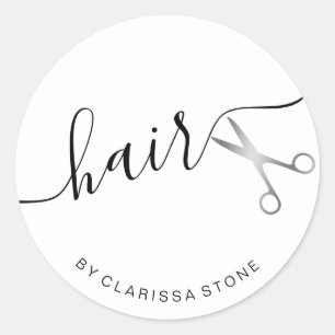 Elegante eenvoudige zilveren schaar haarstylist ronde sticker