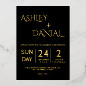 Elegante eenvoudige zwart en goud moderne bruiloft folie uitnodiging (Voorkant)