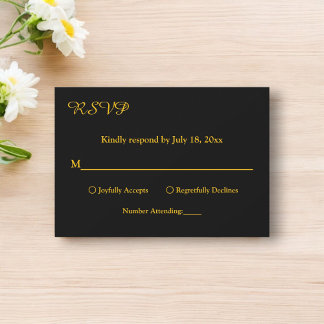 Elegante eenvoudige zwart en goud moderne chique b RSVP kaartje