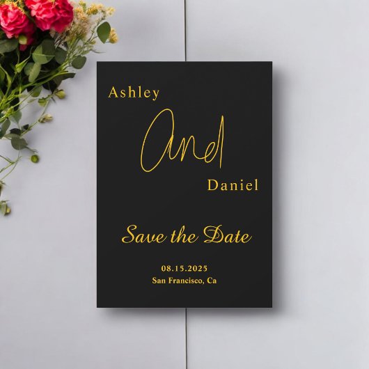 Elegante eenvoudige zwart en goud moderne chique b save the date
