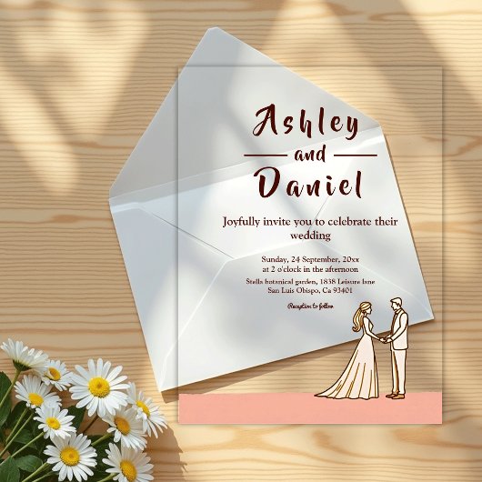 Elegante eenvoudige zwart-wit bruid bruidegom brui acryl uitnodigingen