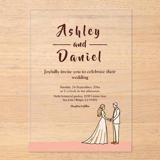 Elegante eenvoudige zwart-wit bruid bruidegom brui acryl uitnodigingen (Voorkant)