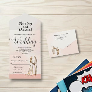 Elegante eenvoudige zwart-wit bruid bruidegom brui all in one uitnodiging