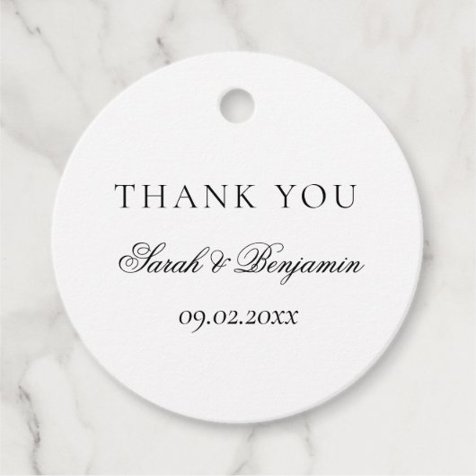 Elegante eenvoudige zwart-wit bruiloft dank u bedankjes labels (Voorkant)
