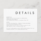 Elegante eenvoudige zwart-wit bruiloft details informatiekaartje (Voorkant)