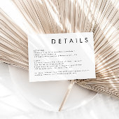 Elegante eenvoudige zwart-wit bruiloft details informatiekaartje