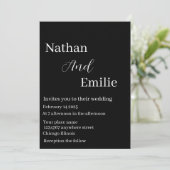 Elegante eenvoudige zwart-wit bruiloft uitnodiging (Staand voorkant)