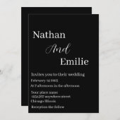 Elegante eenvoudige zwart-wit bruiloft uitnodiging (Voorkant / Achterkant)