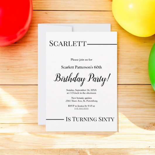 Elegante eenvoudige zwart-wit chique 60e verjaarda kaart