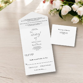 Elegante eenvoudige zwart-wit chique moderne bruil all in one uitnodiging