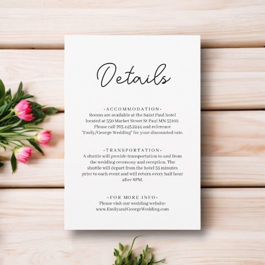 Elegante eenvoudige zwart-wit chique moderne bruil informatiekaartje