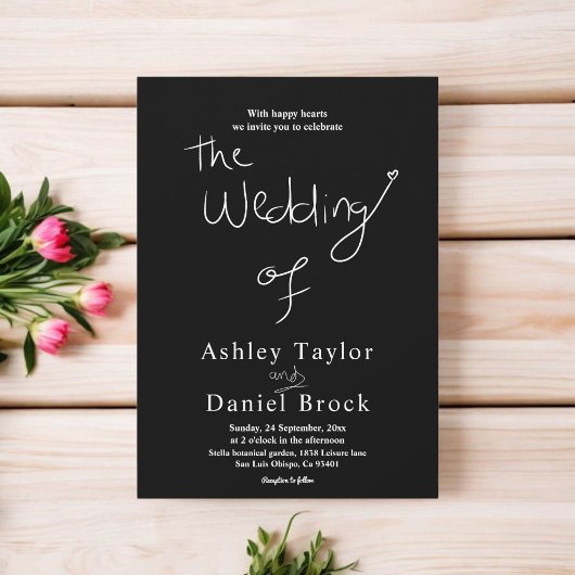 Elegante eenvoudige zwart-wit chique moderne bruil kaart