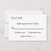 Elegante eenvoudige zwart-wit chique moderne bruil RSVP kaartje (Voorkant)