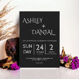 Elegante eenvoudige zwart-wit delicate bruiloft kaart