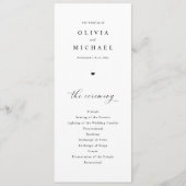 Elegante eenvoudige zwart-wit hart bruiloft programmakaart (Voorkant)