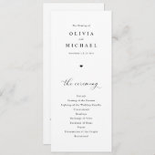 Elegante eenvoudige zwart-wit hart bruiloft programmakaart (Voorkant / Achterkant)