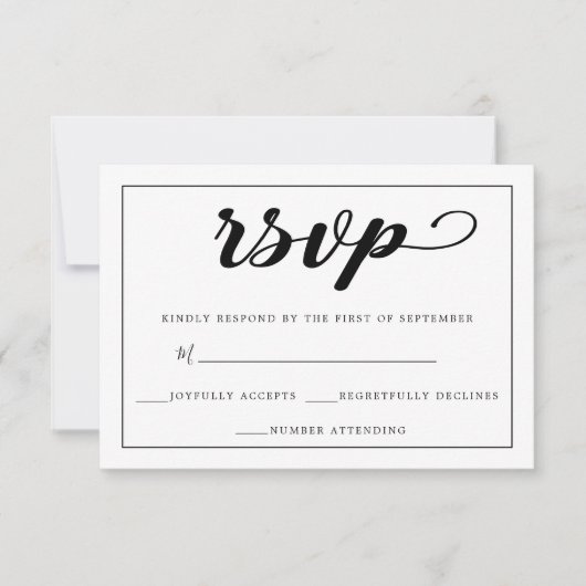 Elegante eenvoudige zwart-wit ingelijst RSVP Kaartje (Voorkant)
