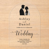 Elegante eenvoudige zwart-wit kalligrafie bruiloft acryl uitnodigingen (Voorkant)