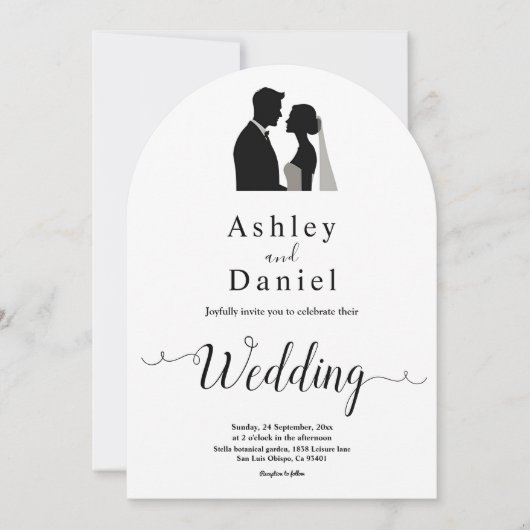Elegante eenvoudige zwart-wit kalligrafie bruiloft kaart (Voorkant)