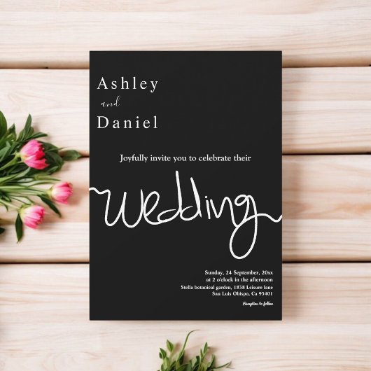 Elegante eenvoudige zwart-wit kalligrafie bruiloft kaart