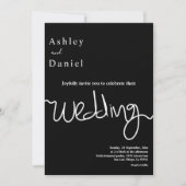 Elegante eenvoudige zwart-wit kalligrafie bruiloft kaart (Voorkant)