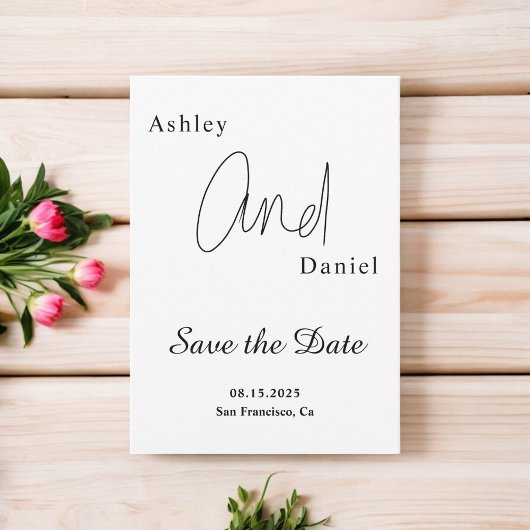 Elegante eenvoudige zwart-wit kalligrafie bruiloft save the date