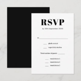 Elegante Eenvoudige Zwart & Wit Maaltijdkeuze Trou RSVP Kaartje