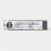 Elegante eenvoudige zwart wit marmeren Logo naampl Bureau Naambordje (Voorkant)