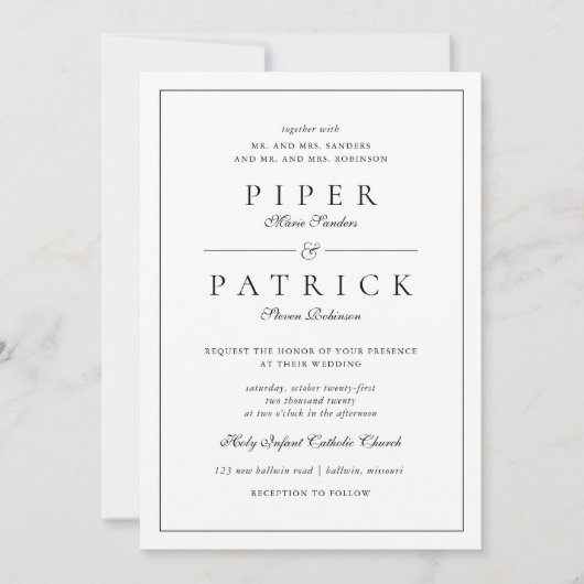 Elegante eenvoudige zwart wit minimalistische brui kaart (Voorkant)