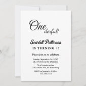 Elegante eenvoudige zwart-wit moderne 1e verjaarda kaart (Voorkant)