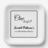 Elegante eenvoudige zwart-wit moderne 1e verjaarda papieren bordje (Voorkant)