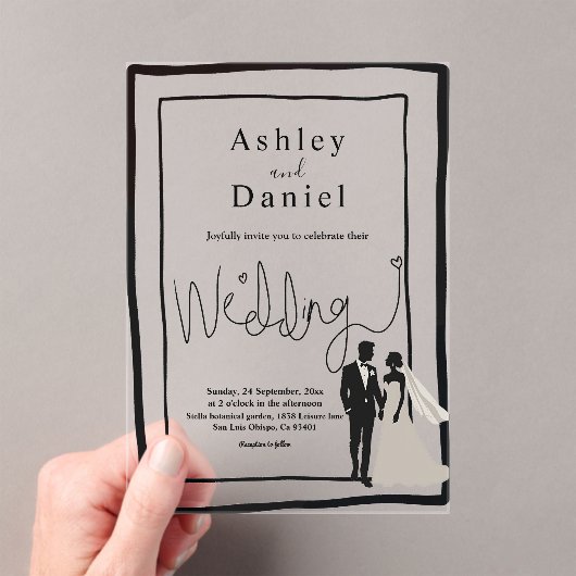Elegante eenvoudige zwart-wit moderne chique bruil acryl uitnodigingen (Insitu (Draagbaar))