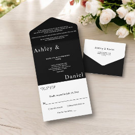 Elegante eenvoudige zwart-wit moderne chique bruil all in one uitnodiging