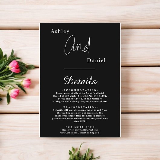 Elegante eenvoudige zwart-wit moderne chique bruil informatiekaartje