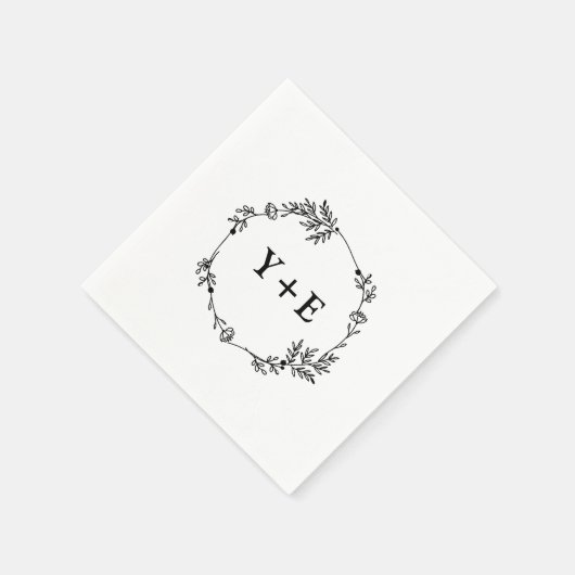 Elegante Eenvoudige Zwart & Wit Monogrammed Huweli Servet (Hoek)